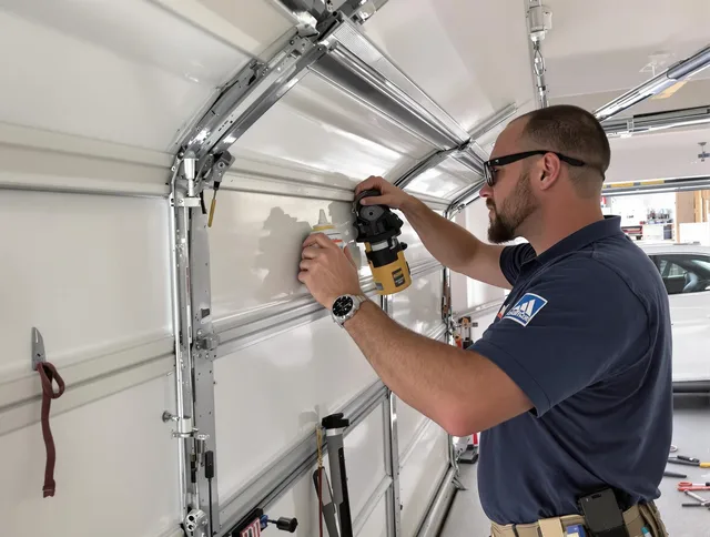 Long Beach Garage Door Repair technician quieting a noisy garage door in Long Beach
