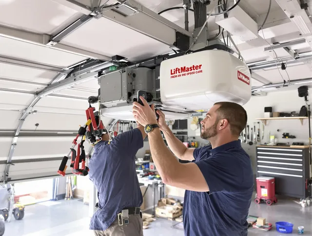 Long Beach Garage Door Repair technician performing advanced diagnostics on garage opener in Long Beach