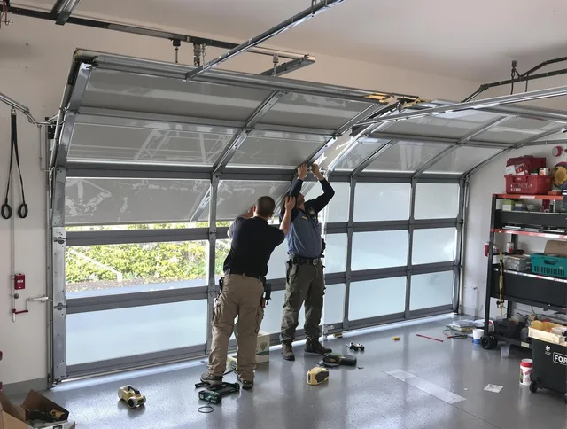 Long Beach Garage Door Repair expert performing precise panel replacement on Long Beach garage door